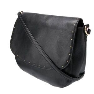 Lauren Ralph Lauren Womens Studded Tassel Pebbled Leather Crossbody Bag Black